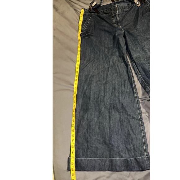Ann Taylor LOFT Jeans Women's Sz 16 Blue Y2K Full Leg Wide Denim Suspender Jean - Picture 11 of 16